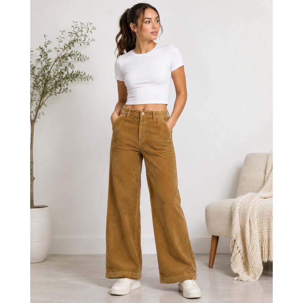 Everlane Corduroy Wide Leg Pant Ochre Brown High Rise Size 8 Retro Style
